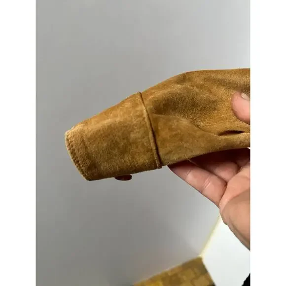 Margaret Godfrey Vintage Suede Jacket M Boho Western Ruffle Button Down Camel - Picture 8 of 12